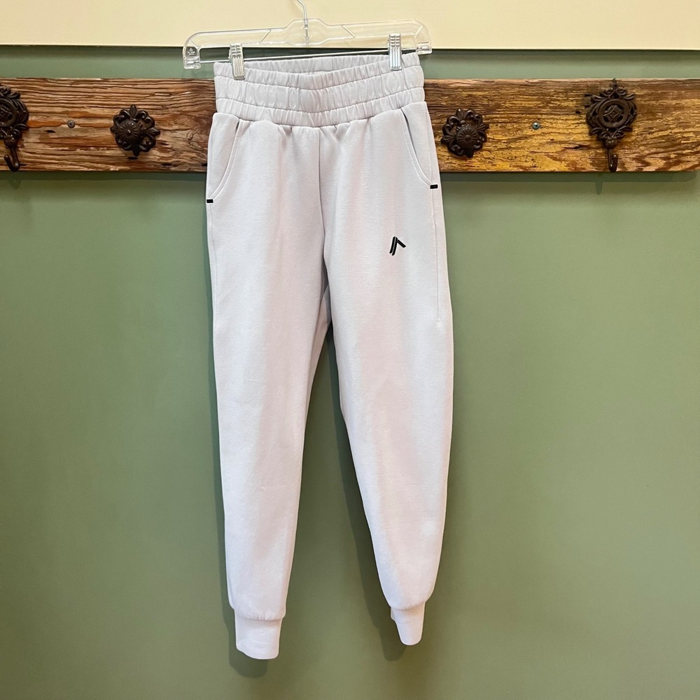 Alphalete Womens Light Grey Tapered Joggers High Rise Sweatpants XS